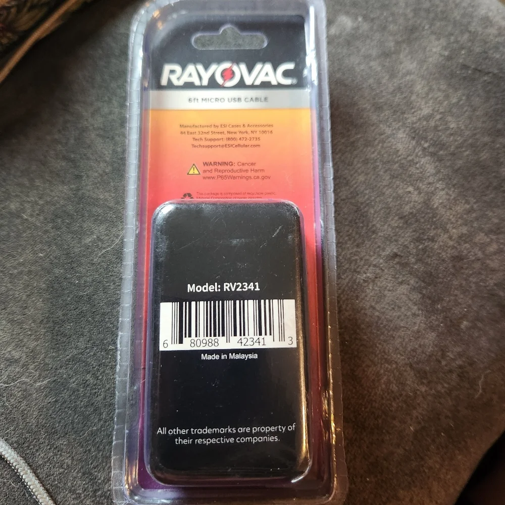 Rayovac Charger Cord Micro USB 6ft Cable Devices White Braided Model RV2342